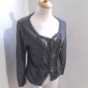 Hollister | Grey and lace button up women's cardigan sweater